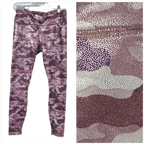 Fabletics Define Mid-Rise PowerHold Legging Pink Shine Camo Shimmer Small Active - Picture 1 of 13